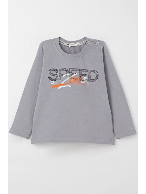 Breeze Erkek Çocuk Uzun Kollu Tişört Hız Temalı Sırt Kısmı Baskılı Gri (2-6 Yaş) - S000325362-20600