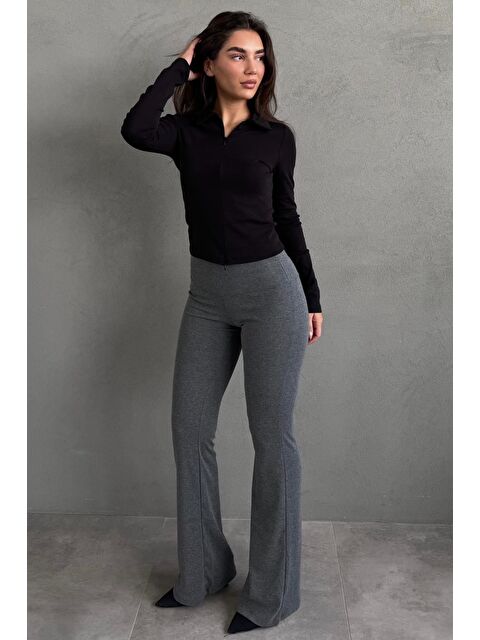 Madmext Antrasit Yüksek Bel Flare Paça Spor Kadın Tayt Mg2789