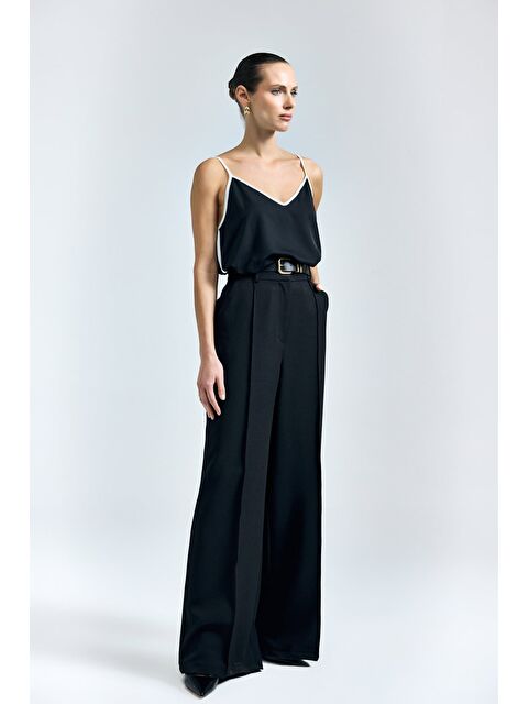 SATEEN Kemer Detaylı Pantolon - Siyah