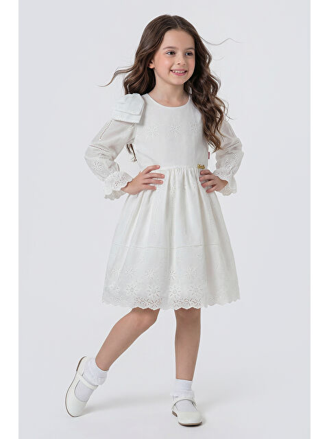 Pina Kids Kız Çocuk Omzu Fiyonk Detaylı Uzun Kollu Fisto Elbise - S000509031-20063