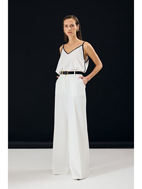 SATEEN Kemer Detaylı Pantolon - Ekru