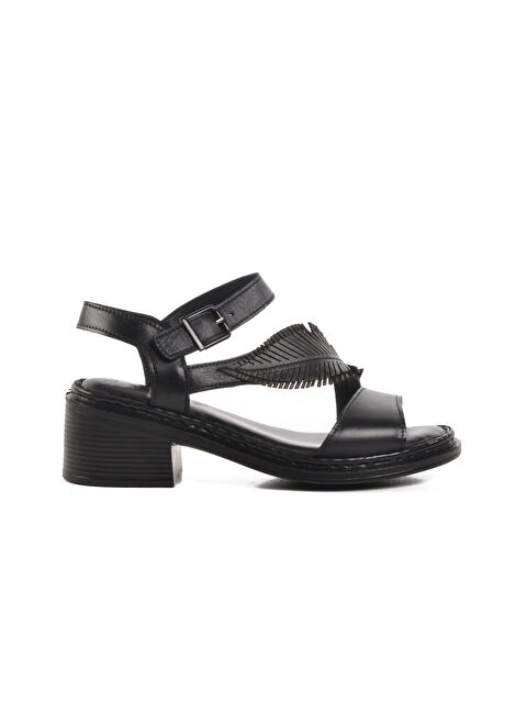 Venüs Siyah Hakiki Deri Kadın Topuklu Sandalet 25020310Y Z - S000371891-19351