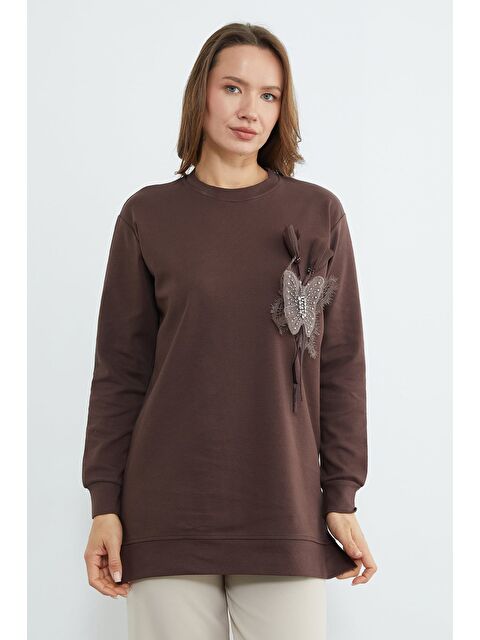 Fullamoda Kelebek Nakışlı Taşlı Bisiklet Yaka Tunik - S000530682-19413