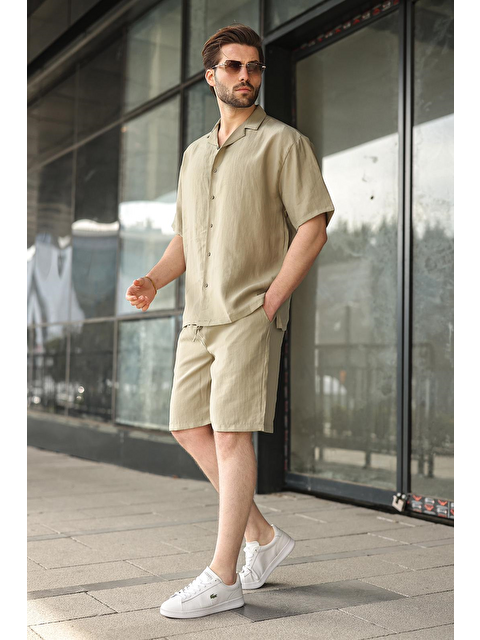 Madmext Mint Yeşili Kumaş Erkek Şort Gömlek Takım E7352