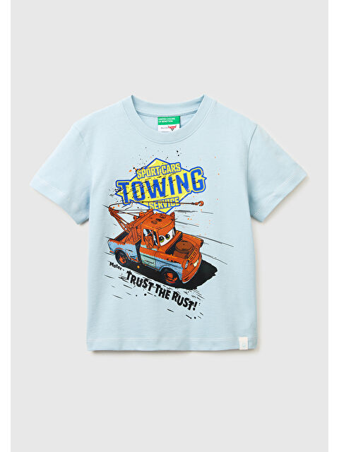 United Colors Of Benetton Erkek Çocuk Buz Mavisi Çok Renkli Baskılı Etek Ucu Logolu Bisiklat Yaka T-Shirt