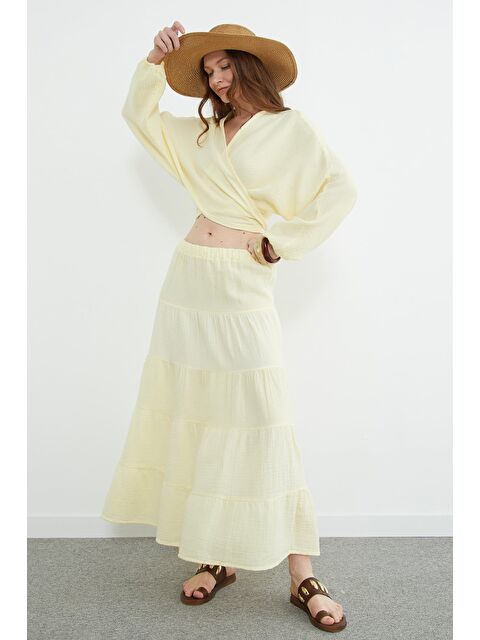 Fullamoda Beli Lastikli Müslin Kumaş Etek - S000435596-20072