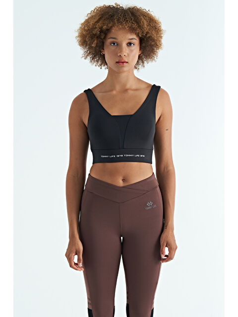 Tommylife Siyah Yazı Baskılı Renk Bloklu Dar Kalıp Dalgıç Kumaş Kadın Büstiyer - 97271 - S000033485-19351