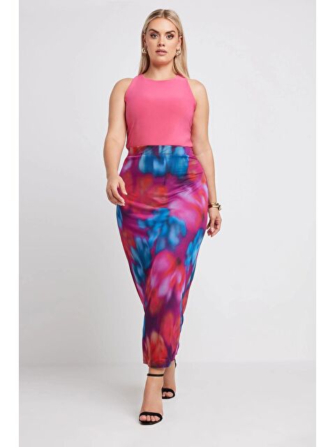 Stil Diva Büyük Beden Beli Lastikli Desenli Astarlı Uzun Tül Etek 160297 - S000250644-20024