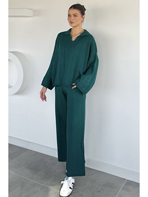 Gülseli Polo Yaka Bluz Pantolon Triko İkili Takım - S000482955-18709