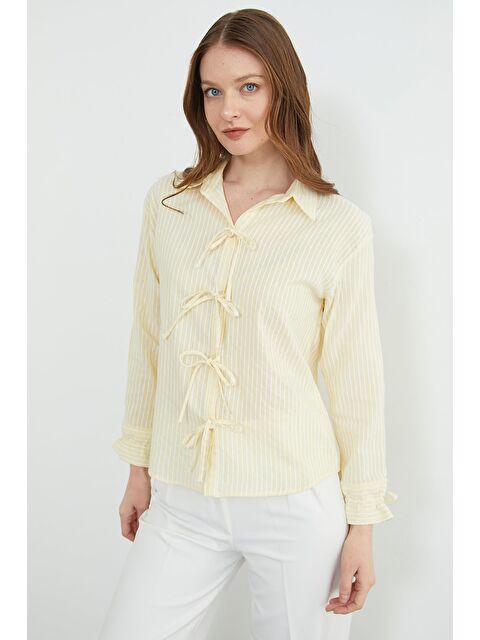 Fullamoda Çizgili Önü Ve Kolları Bağlama Detaylı Gömlek - S000511794-20072