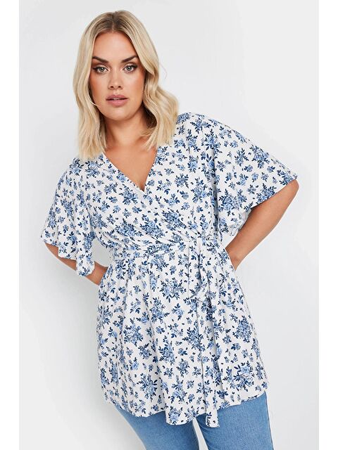 Stil Diva Büyük Beden V Yaka Bağlama Detaylı Desenli Kruvaze Bluz 321934 - S000250645-20063