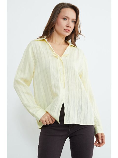 Fullamoda Önü Bağlamalı Düğmeli Salaş Gömlek - S000384196-20072