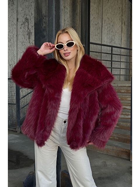 carla10 Suni Kürk Premium Pelüş Ceket Bordo - S000459293-19951