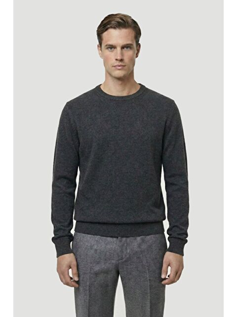 Sabri Özel Antrasit Standart Fit Yün Karışımlı Bisiklet Yaka Düz Erkek Triko Kazak - S000523536-29666