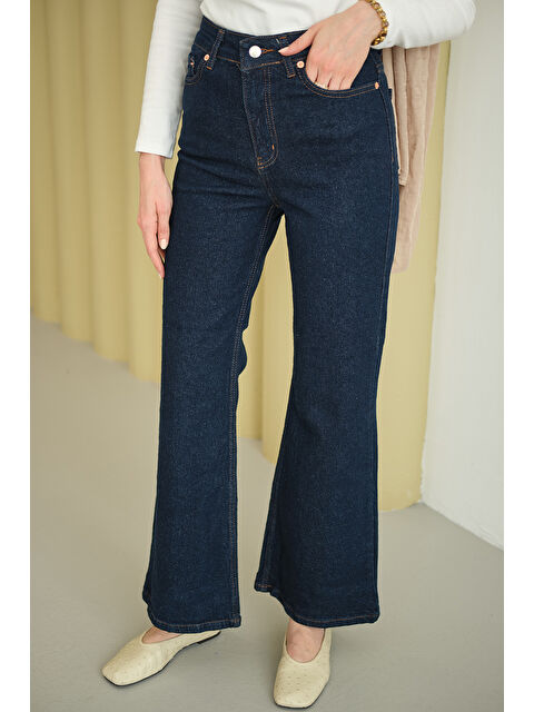 Locco Moda Kadın Boru Paça Jean Pantolon Lacivert - S000527059-21164