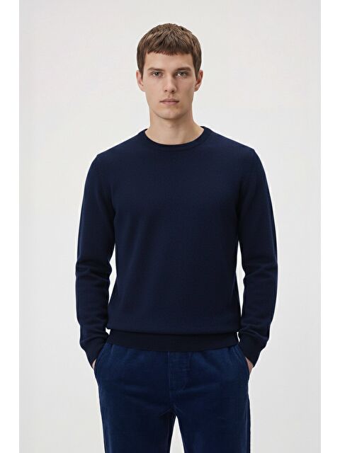 Sabri Özel Standart Fit Pasifik Yün Karışımlı Bisiklet Yaka Düz Desen Uzun Kol Triko Kazak - S000523542-17234