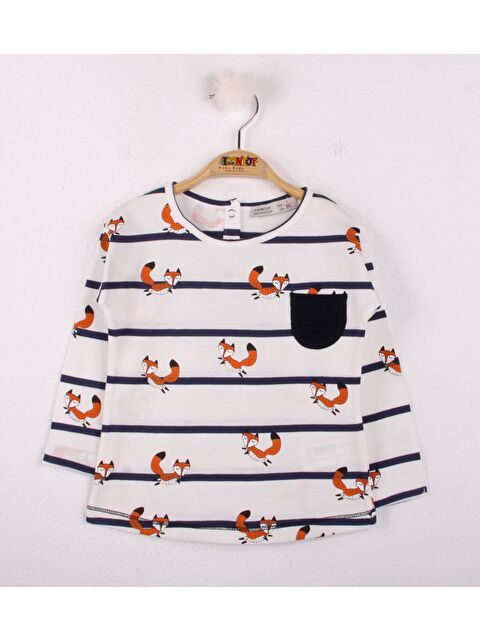 Toontoykids Kız Bebek Tişört Çizgili Cepli Tilki Baskı - S000358980-19965
