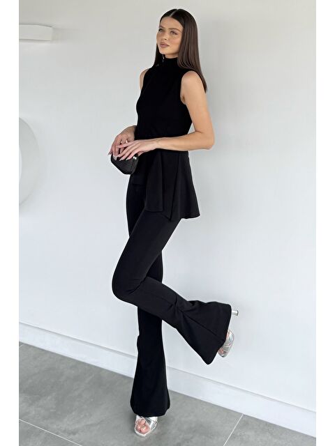 Gülseli Kadın Dik Yaka Bluz Bel Lastikli Paça Büzgülü Pantolon İkili Takım - S000482964-19351