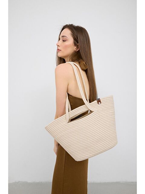 Shulebags Santa Elden Tutmalı Hasır Omuz Çantası Krem - S000440249-19966