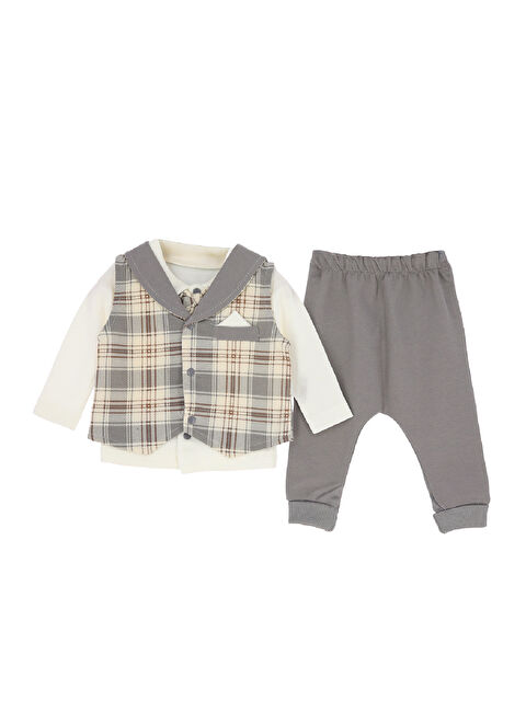 Modanino Erkek Bebek %100 Pamuk Kumaş 3'lü Takım - 0-9 Ay 12479 - S000492443-19413