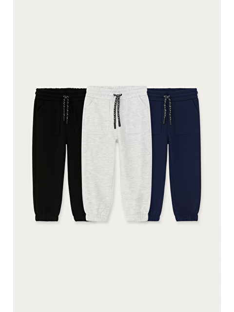 Magu Unisex Çocuk Pamuklu Siyah Gri Lacivert 3'Lü Eşofman Altı Jogger Seti - S000439903-23173