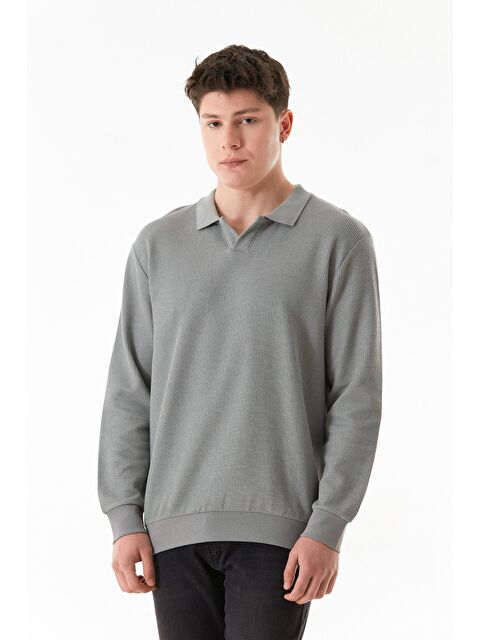 Fullamoda Fitilli Polo Yaka Triko Büyük Beden Kazak - S000264730-20600