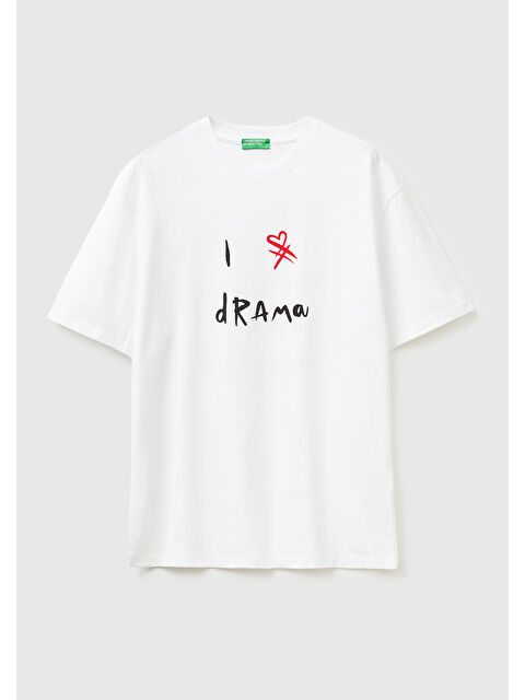 United Colors Of Benetton Erkek Beyaz Mix  %100 Pamuk Grafik Baskılı Bisiklet Yaka T-Shirt
