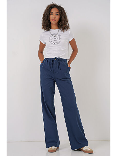 Bigdart 6690 Kadın Bol Paça Yüksek Bel Pantolon - İndigo - S000315974-23093