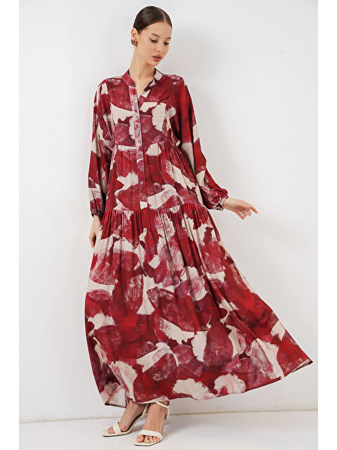 Bigdart Kadın Desenli Uzun Tesettür Elbise 2585 - D. Bordo - S000407394-37254