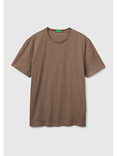 United Colors Of Benetton Erkek Kahverengi  %100 Pamuk Regular Fit Bisiklet Yaka T-Shirt