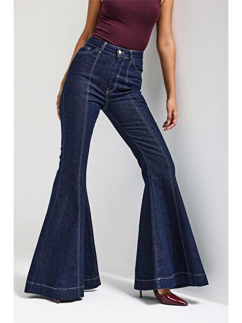 It's Basic Kadın İndigo 7s6-50 Flare Fit Viskon Kumaş Elastan Denim Jean - S000505407-23093