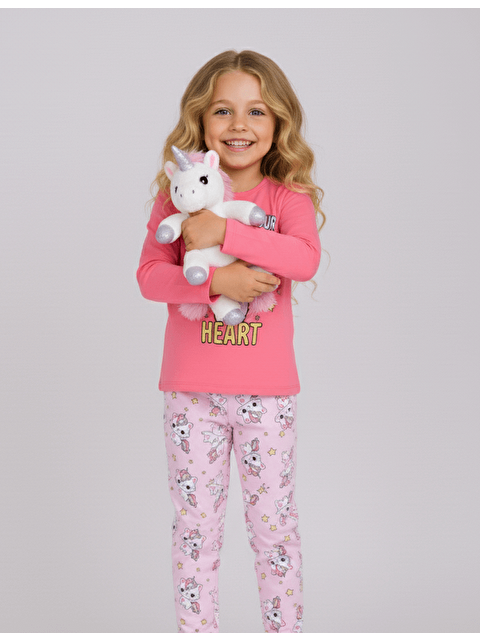 Vitmo Kız Çocuk Uzun Kollu %100 Pamuklu Pijama Takımı Unicat