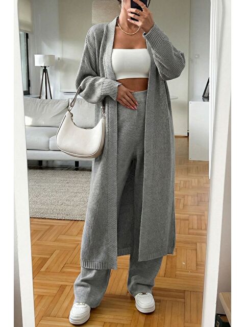 Gülseli Kadın Bel Lastikli Triko Pantolon Uzun Hırka İkili Takım - S000482966-20600