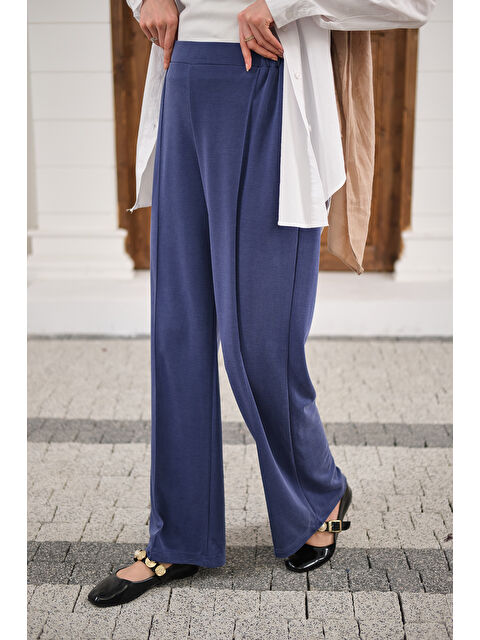 Locco Moda Kadın Önü Çima Detaylı Lastikli Pantolon İndigo Mavi - S000527060-23093