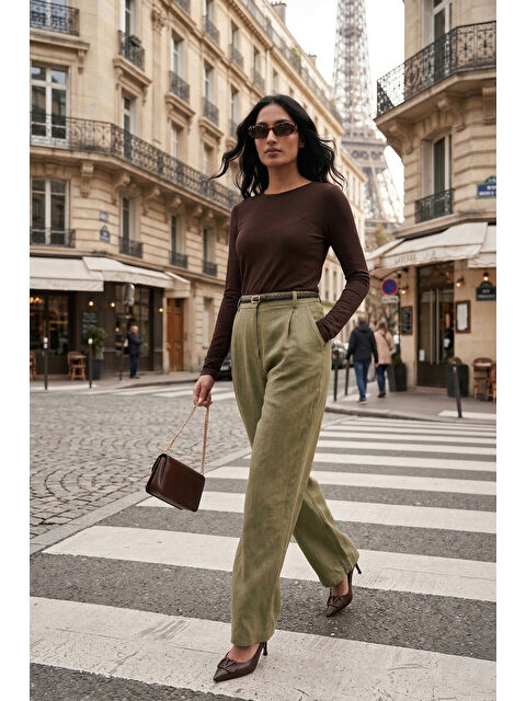 Lela Bol Paça Yüksek Bel Kemerli Pantolon 6923807