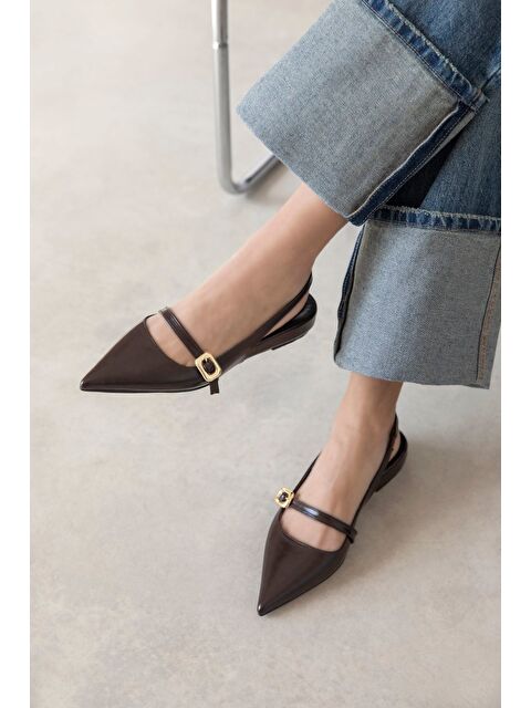 Straswans Tania Kadın Babet Kırışık Deri Ayakkabı Kahve - S000526390-19413