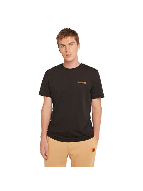 Timberland Small Linear Logo Print Erkek Siyah Yuvarlak Yaka Spor Tişört