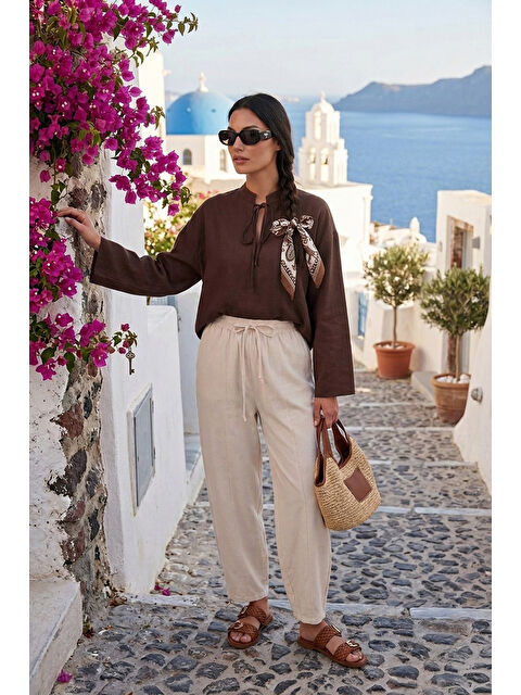 Lela Yüksek Bel Bağlamalı Daralan Paça Rahat Pantolon 6923905