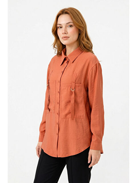 Remsa Önden İki Cepli Toka Detaylı Gömlek 191 Kiremit