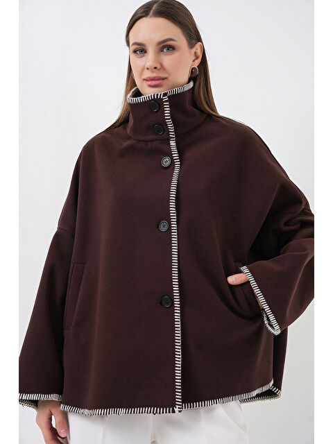 Bigdart Kadın Nakışlı Kaşe Ceket 9167 - Kahverengi - S000473609-19413