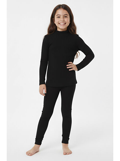 Tofisa Kız Çocuk Siyah Fitilli Ribana Takım - 28104-SIYAH - S000495272-19351