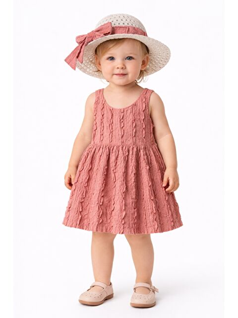 Chicsy Baby Kız Bebek Tarz Fırfırlı Yazlık Elbise Şapkalı 2’li Kombin
