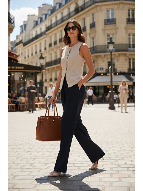 Lela Pile Detaylı Wide Leg Yüksek Bel Geniş Paça Pantolon 6522016 - S000480555-21164