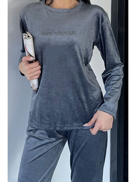 Gülseli Kadın Baskılı Kadife Sweat Pantolon İkili Takım - S000470236-33408
