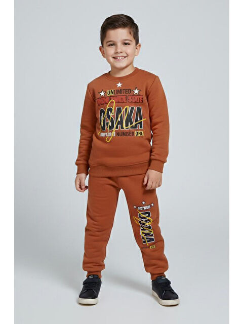 Tofisa Erkek Çocuk Taba Baskılı Şardonlu Pijama Takımı - 28097-TABA - S000495308-14955