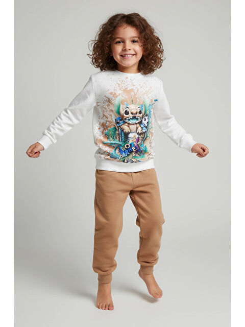 Tofisa Kız Çocuk Vizon Baskılı Pijama Takımı - 28096-VIZON - S000495273-26429