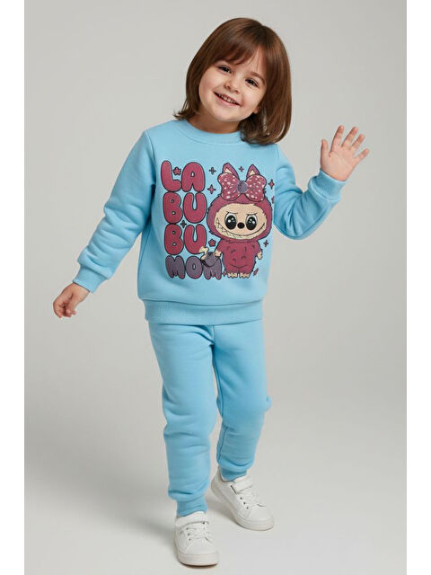 Tofisa Kız Çocuk Bebe Mavi Baskılı Şardonlu Takım- 28099-BEBE-MAVI - S000495309-3642