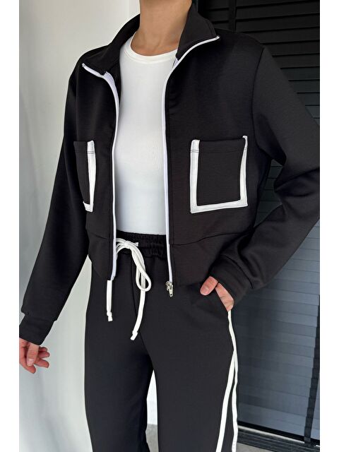 Gülseli Kadın Ön Fermuarlı Çift Cepli Şerit Desenli Sweat Bel Lastikli Pantolon İkili Takım - S000482970-19351