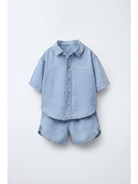 Magu Erkek Çocuk Oversize Denim Mavi Gömlek Şort Takım - Yazlık İkili Takım - S000531659-17234