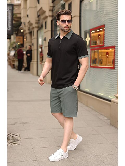 Madmext Siyah %100 Pamuklu Polo Yaka Şort Tişört Takım E7358